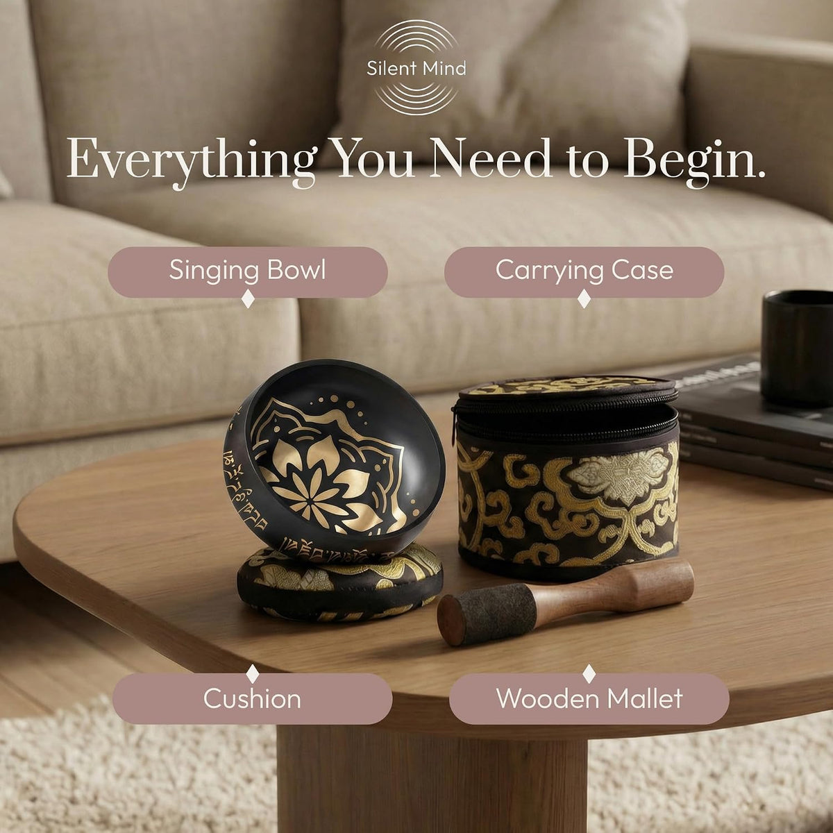 Tibetan Singing Bowl Set – Easy to Play &amp; Beginner Friendly Meditation Bowl with Cushion, Mallet &amp; Case | Stress Relief &amp; Mindfulness | Gift-Ready