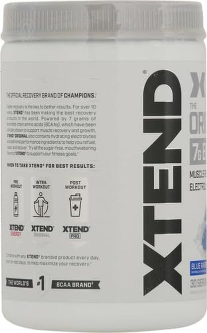 Original BCAA Powder Blue Raspberry Ice, Sugar Free Post Workout Muscle Recovery Drink with Amino Acids for Men &amp; Women