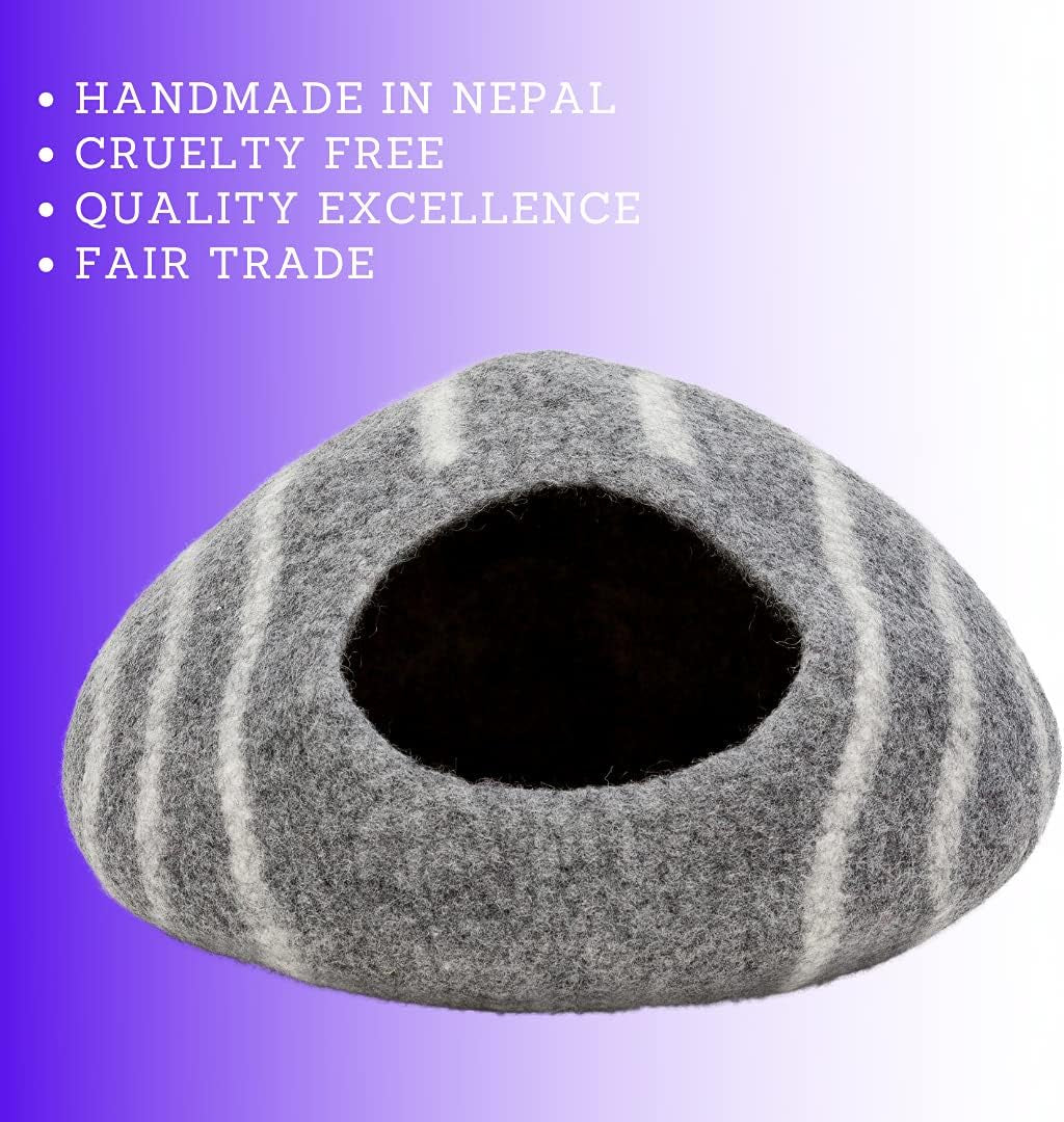 KOTE Cat Cave &amp; Dog Cave | Enclosed Cat Bed | Cat Hideaway | Pod Kitten Bed | Grey Stripe