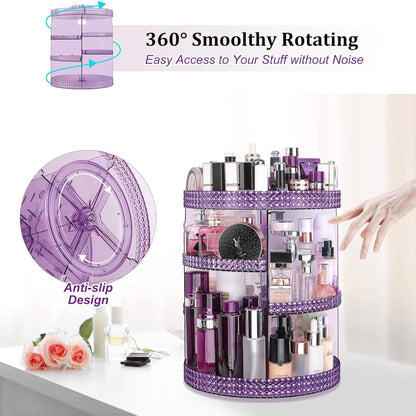 Makeup Organizer 360-Degree Rotating, Adjustable Makeup Storage, 7 Layers Large Capacity Cosmetic Storage Unit, Fits Different Types of Cosmetics and Accessories, plus Size(Purple)