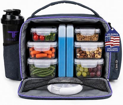 Insulated Meal Prep Lunch Box with 6 Containers, 2 Ice Packs, Purple