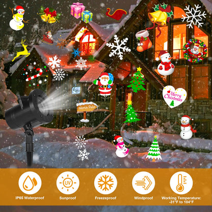 16 Slides Christmas Holiday Lights Projector, Waterproof Snowflakes Projection Lamp Indoor Outdoor Lighting for Halloween, Xmas, Holiday, Party, Birthday Garden House Decoration