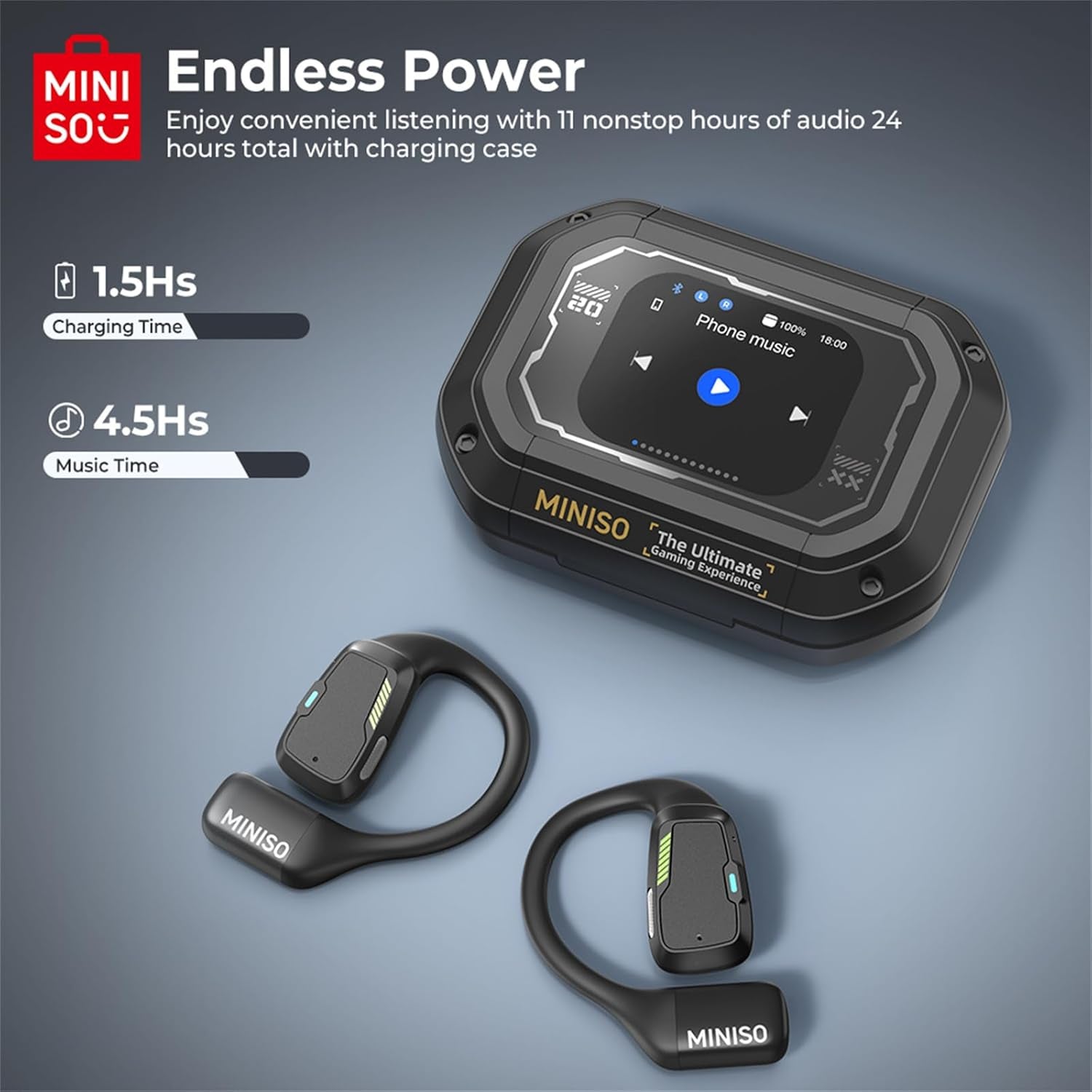 M98 Open Ear Headphone Earbuds Open Ear Bluetooth 5.4 Headphones with LED Display Screen OWS Earphones Wireless Earbuds with Earhooks Bluetooth Earbuds for Running,Driving,Working(No AI)