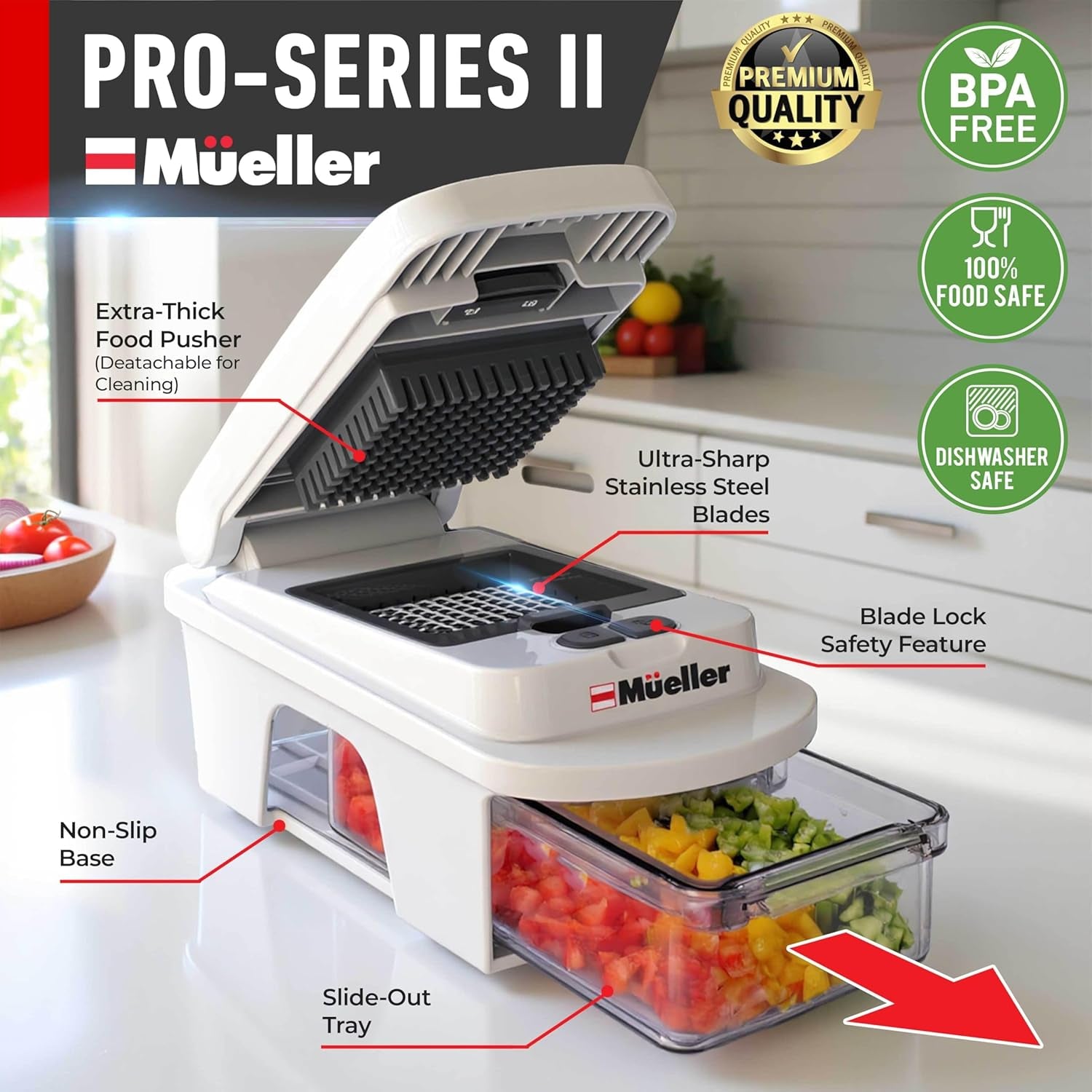 Pro-Series All-In-One, 12 Blade Mandoline Slicer for Kitchen, Food Chopper, Vegetable Slicer and Spiralizer, Cutter, Dicer, Grater, Kitchen Gadgets Sets with Container, White Sand/Gray
