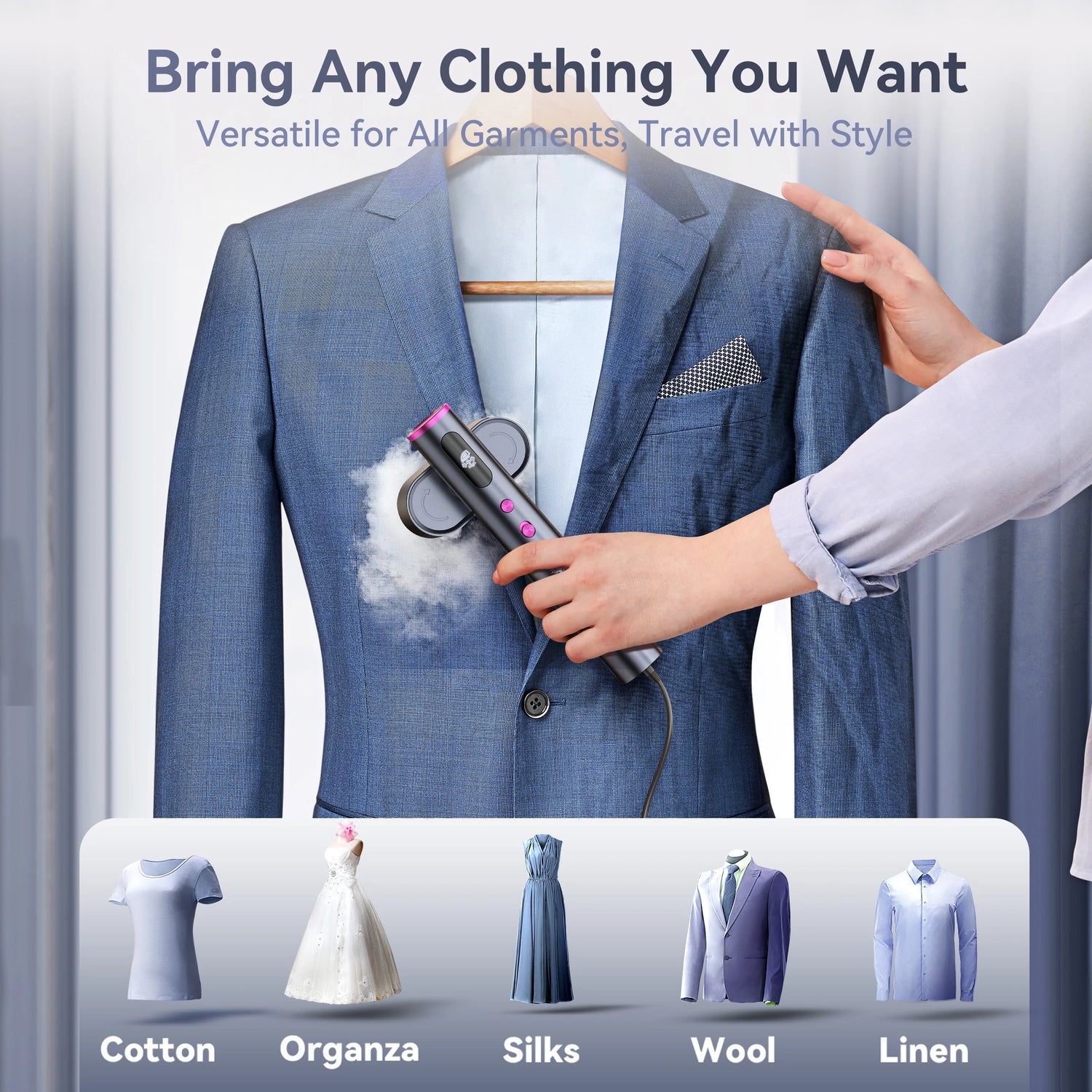 Travel Steamer for Clothes, 100-240V Portable Steamer,15S Heat Up, Steamer ＆ Iron 2 in 1, Travel Size Garment Steamer, Large Ceramic Heat Panel, for Global &amp; European Traveling, Purple