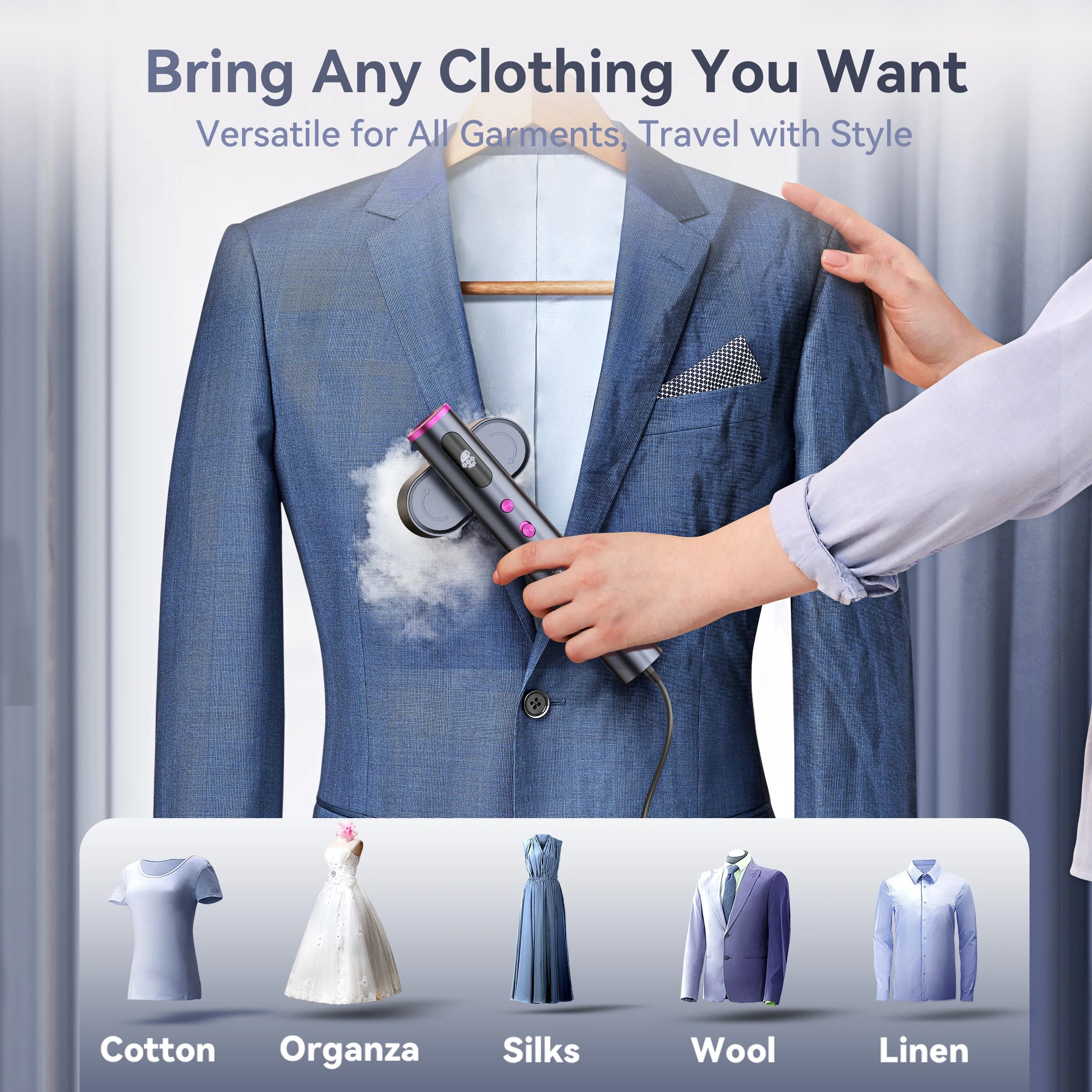 Travel Steamer for Clothes, 100-240V Portable Steamer,15S Heat Up, Steamer ＆ Iron 2 in 1, Travel Size Garment Steamer, Large Ceramic Heat Panel, for Global &amp; European Traveling, Purple