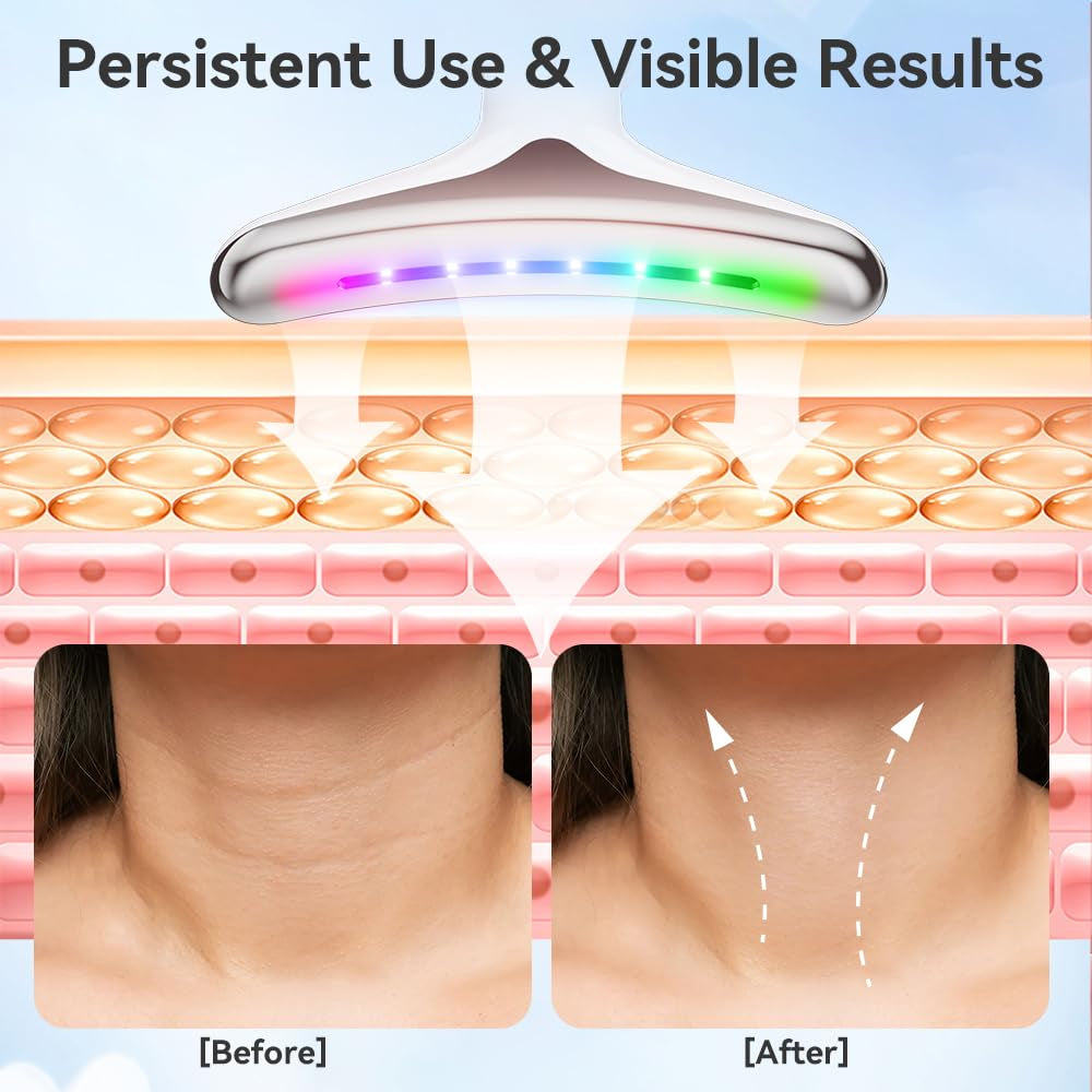 Neck Massager, 7-In-1 Multifunctional Facial Massager, Face Sculpting Tool for Skin Care, At-Home Face Tool with Vibration and Thermal, White