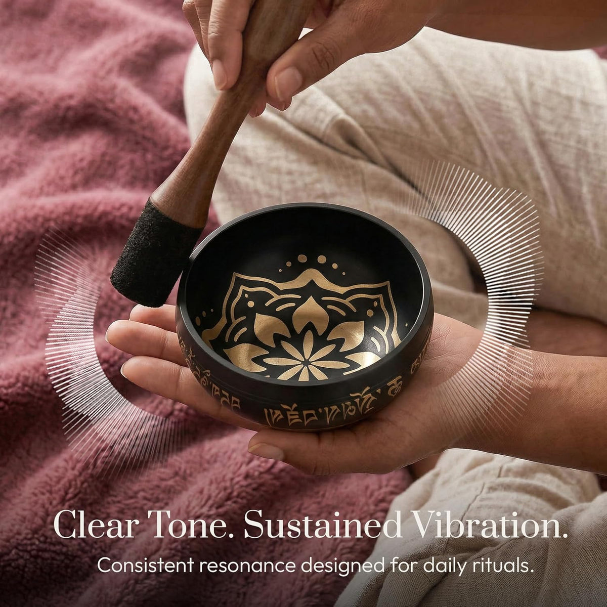 Tibetan Singing Bowl Set – Easy to Play &amp; Beginner Friendly Meditation Bowl with Cushion, Mallet &amp; Case | Stress Relief &amp; Mindfulness | Gift-Ready