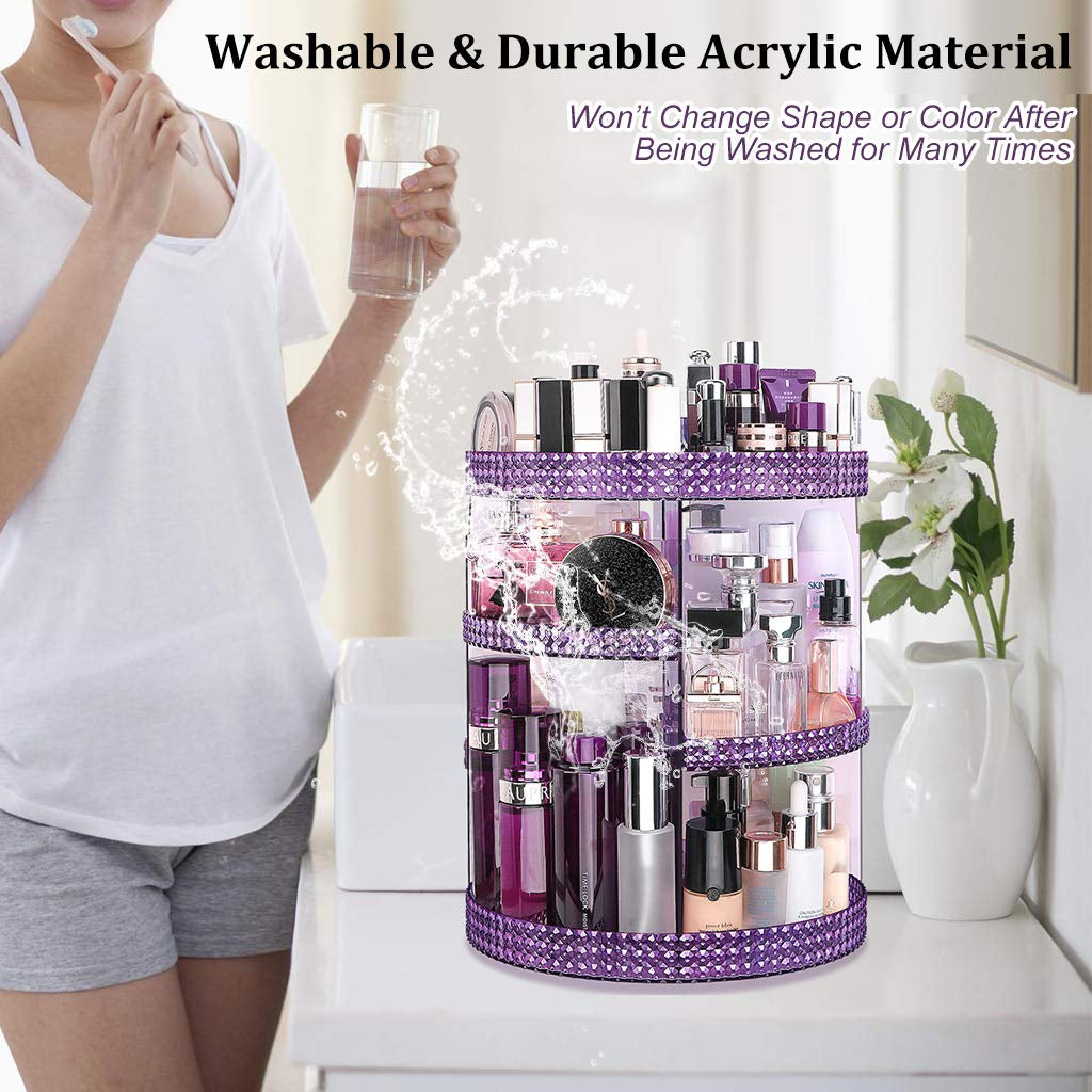Makeup Organizer 360-Degree Rotating, Adjustable Makeup Storage, 7 Layers Large Capacity Cosmetic Storage Unit, Fits Different Types of Cosmetics and Accessories, plus Size(Purple)