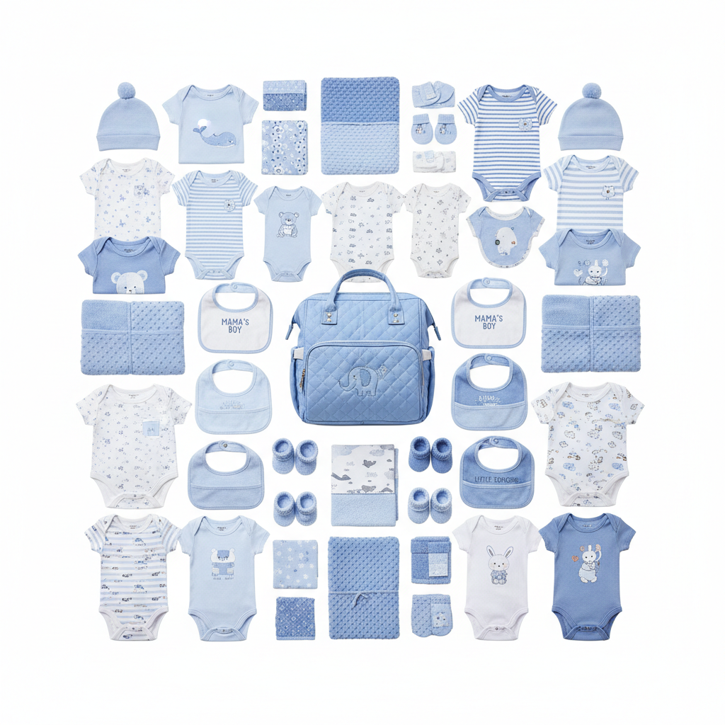 Baby Boys 62-Piece Clothing Starter Set with Diaper Bag | Perfect Baby Shower Gift